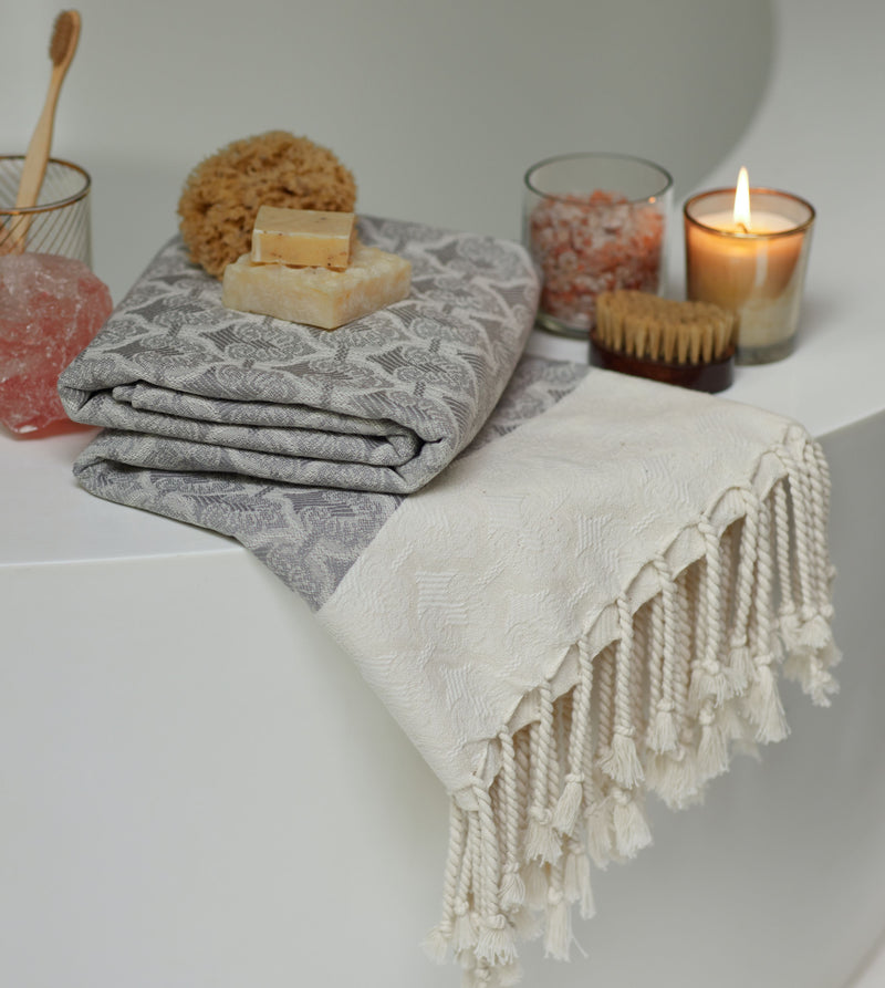 Mute Eloquence Pure Cotton Bath Towel (Peshtemal) In Slate Grey