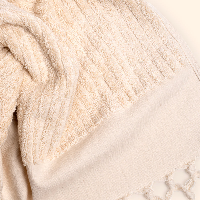Plush & Bare Striped Pure Cotton Super Hand Towel In Cream