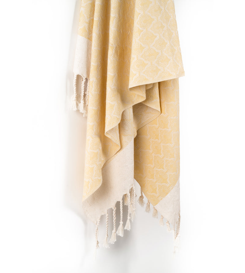 Mute Eloquence Pure Cotton Bath Towel (Peshtemal) In Pale Yellow
