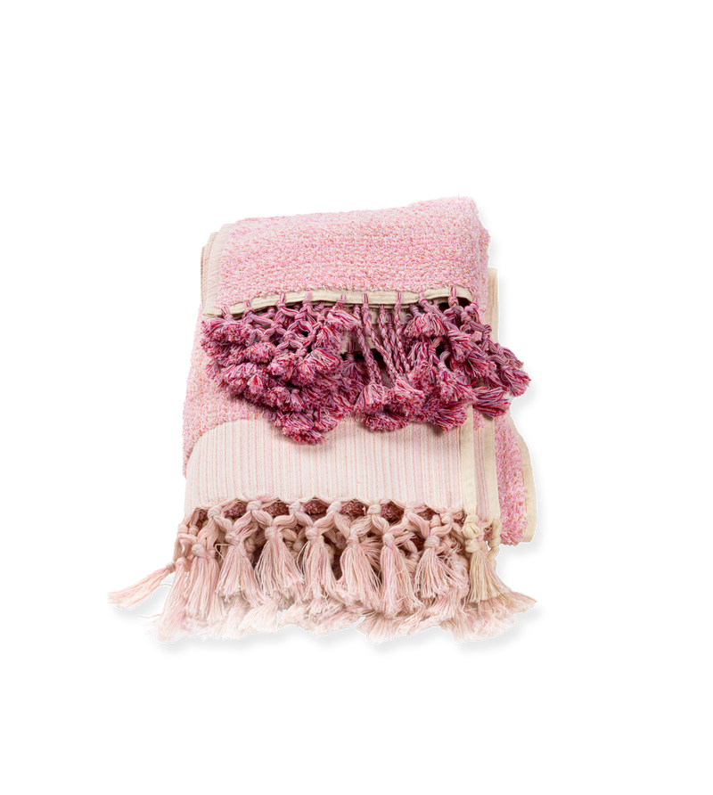 Earth Lines Hand Towel and King Towel Bath Set In Pink