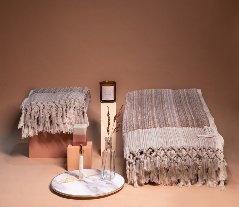 Magnificent Bath Gift Hamper- Brown Towels, Candles, Gourmet Soaps & Towel Perfumes