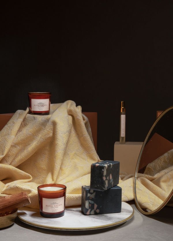 The Opulent Spa Ritual Gift Hamper - Yellow Spa Towel, Candle, Gourmet Soap & Towel Perfume