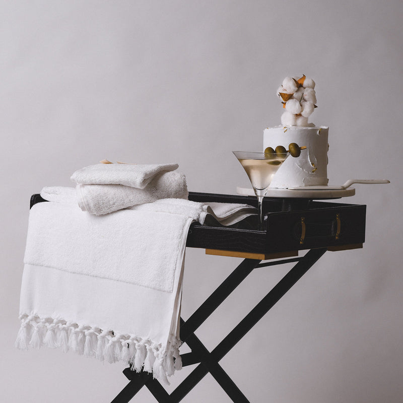 Ultra Plush Bath Indulgence Gift Hamper- White Towels, Candle, Soap & Towel Perfume